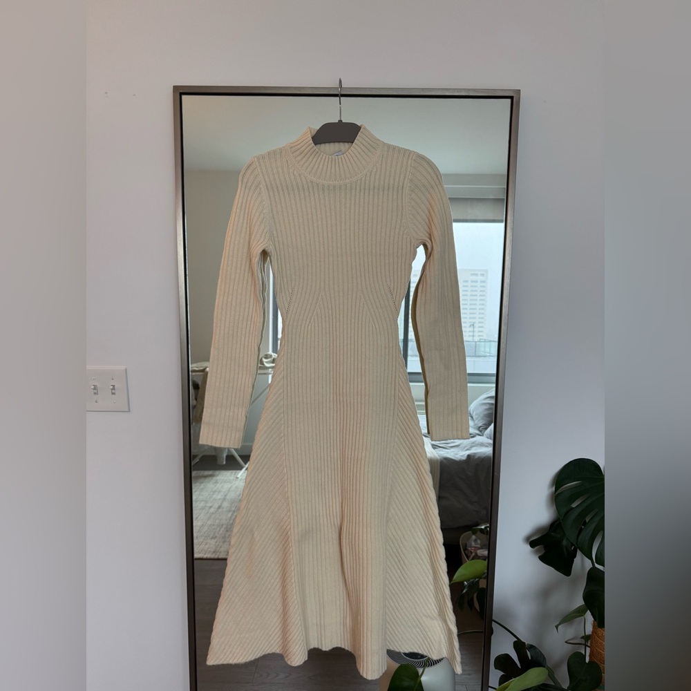 NWOT Reiss Cream Long Sleeve Ribbed Dress S